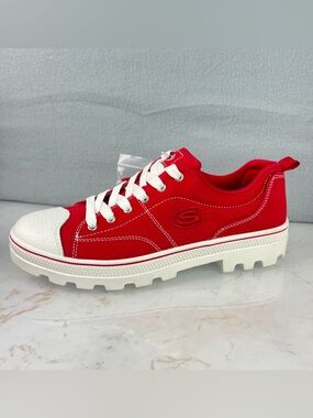 NEW Skechers Roadies Low-Top Canvas Shoes Women's 9 Red White Lace-up